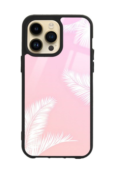 iPhone 14 Pro Max Beyaz Palmiye Tasarımlı Glossy Telefon Kılıfı