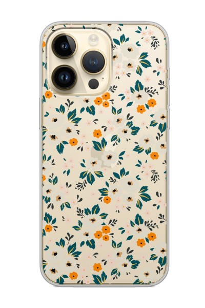 iPhone 14 Pro Max Çiçek Bahçesi Tasarımlı Şeffaf Silikon Telefon Kılıfı