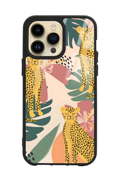 iPhone 14 Pro Max Çiçekli Leopar Tasarımlı Glossy Telefon Kılıfı