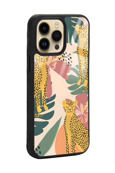 iPhone 14 Pro Max Çiçekli Leopar Tasarımlı Glossy Telefon Kılıfı