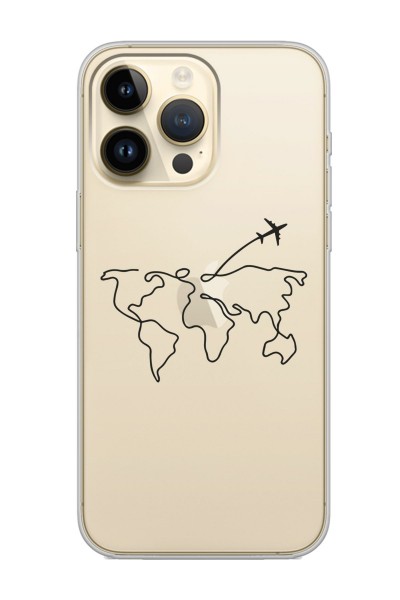 iPhone 14 Pro Max Çizgi Harita Tasarımlı Şeffaf Silikon Telefon Kılıfı