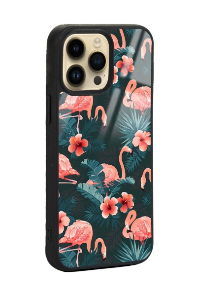 iPhone 14 Pro Max Flamingo Leaf Tasarımlı Glossy Telefon Kılıfı
