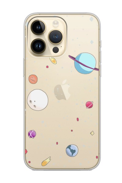 iPhone 14 Pro Max Full Gezegen Tasarımlı Şeffaf Silikon Telefon Kılıfı
