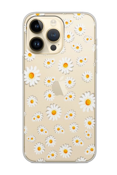 iPhone 14 Pro Max Full Papatya Tasarımlı Şeffaf Silikon Telefon Kılıfı
