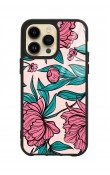 iPhone 14 Pro Max Fuşya Çiçekli Tasarımlı Glossy Telefon Kılıfı