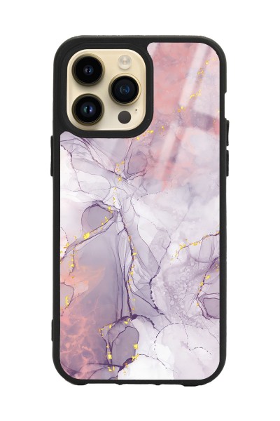 iPhone 14 Pro Max Fuşya Mermer Tasarımlı Glossy Telefon Kılıfı