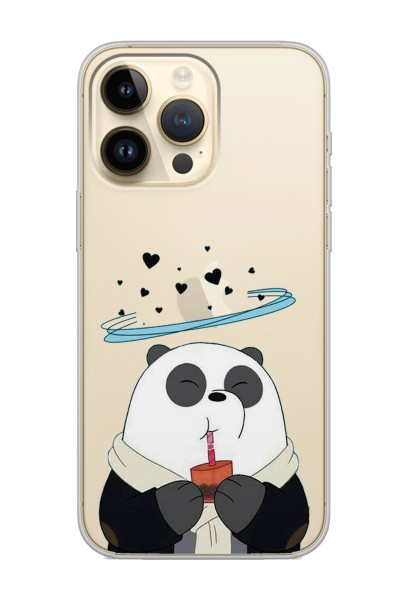 iPhone 14 Pro Max Kalpli Panda Tasarımlı Şeffaf Silikon Telefon Kılıfı