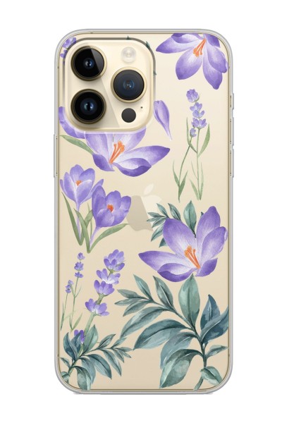 iPhone 14 Pro Max Kış Çiçeği Tasarımlı Şeffaf Silikon Telefon Kılıfı