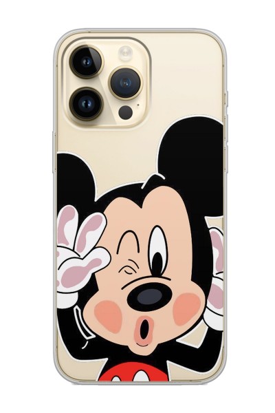 iPhone 14 Pro Max Mickey Tasarımlı Şeffaf Silikon Telefon Kılıfı