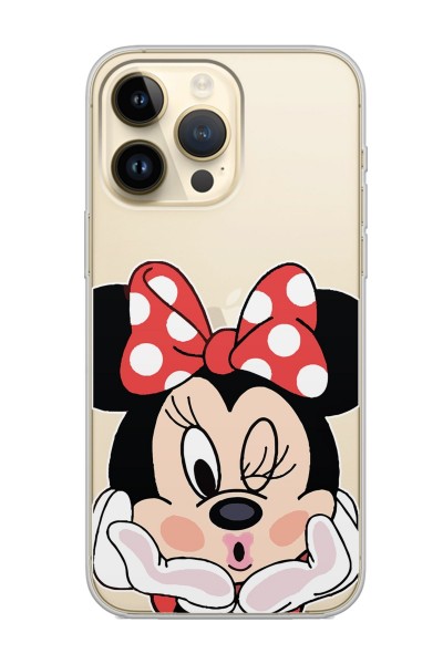 iPhone 14 Pro Max Minnie Mouse Tasarımlı Şeffaf Silikon Telefon Kılıfı