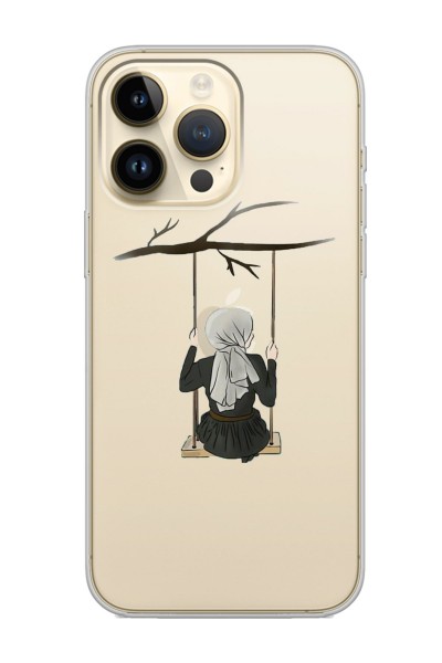 iPhone 14 Pro Max Salıncaklı Kız Tasarımlı Şeffaf Silikon Telefon Kılıfı