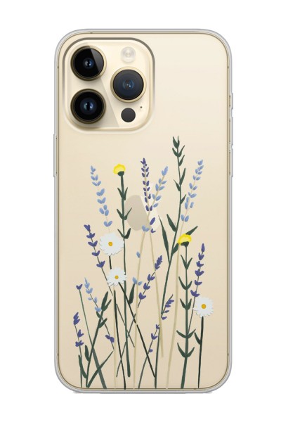iPhone 14 Pro Max Softy Lavenders Tasarımlı Şeffaf Silikon Telefon Kılıfı