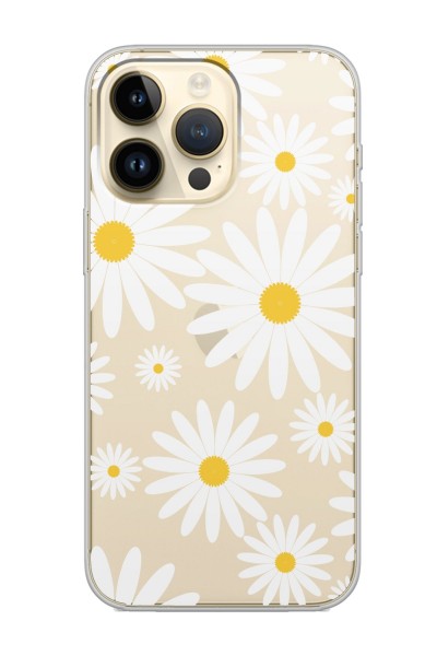 iPhone 14 Pro Max Transparan Papatya Tasarımlı Şeffaf Silikon Telefon Kılıfı