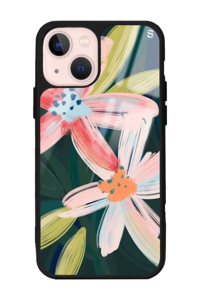 iPhone 14 Suluboya Çiçek Tasarımlı Glossy Telefon Kılıfı
