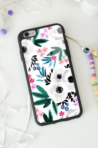 iPhone 6 - 6s Beyaz Çiçek Tasarımlı Glossy Telefon Kılıfı
