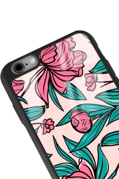 iPhone 6 - 6s Fuşya Çiçekli Tasarımlı Glossy Telefon Kılıfı