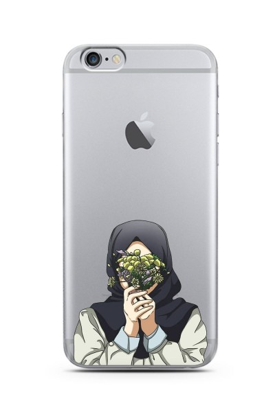 iPhone 6 Plus Kapalı Çiçekli Kız Tasarımlı Şeffaf Silikon Telefon Kılıfı