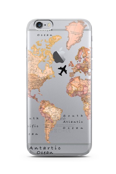 iPhone 6 Plus Transparan Harita Tasarım Şeffaf Silikon Telefon Kılıfı