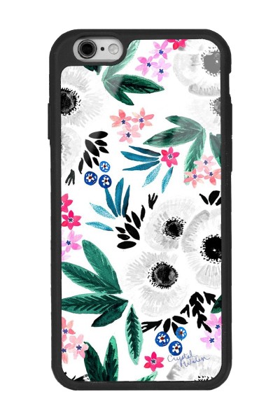 iPhone 6 Plus Uyumlu Beyaz Çiçek Tasarımlı Glossy Telefon Kılıfı