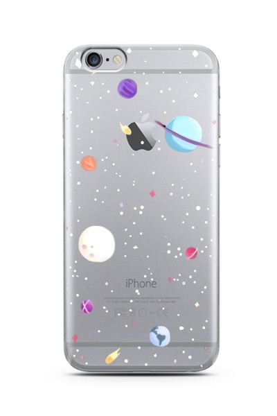iPhone 6s Plus Gezegenler Tasarımlı Süper Şeffaf Silikon Telefon Kılıfı