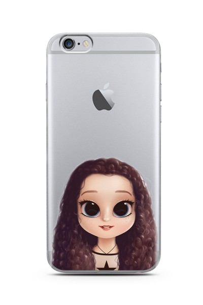 iPhone 6s Plus Kıvırcık Saçlı Kız Tasarımlı Süper Şeffaf Silikon Telefon Kılıfı