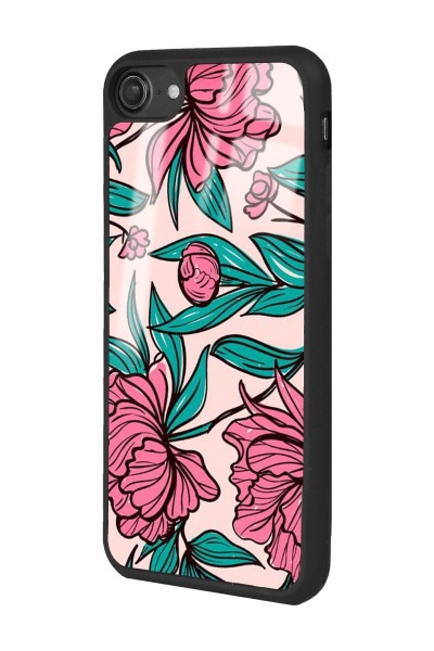 iPhone 7 - 8 Fuşya Çiçekli Tasarımlı Glossy Telefon Kılıfı