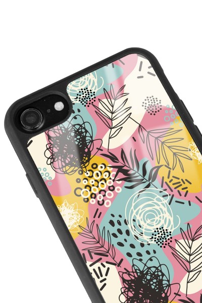 iPhone 7 - 8 Retro Çizgi Çiçek Tasarımlı Glossy Telefon Kılıfı