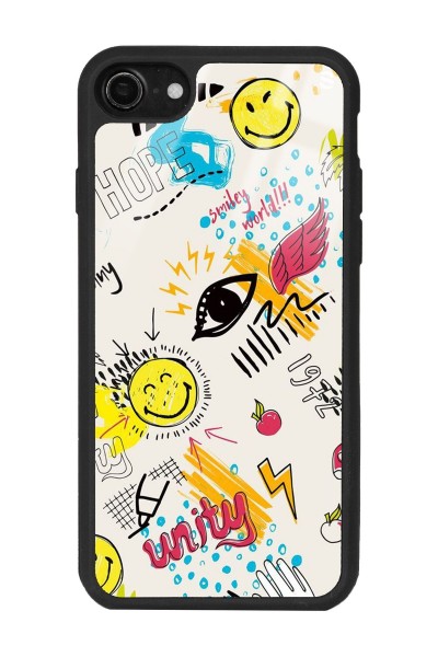iPhone 7 - 8 - Se Doodle Emoji Tasarımlı Glossy Telefon Kılıfı