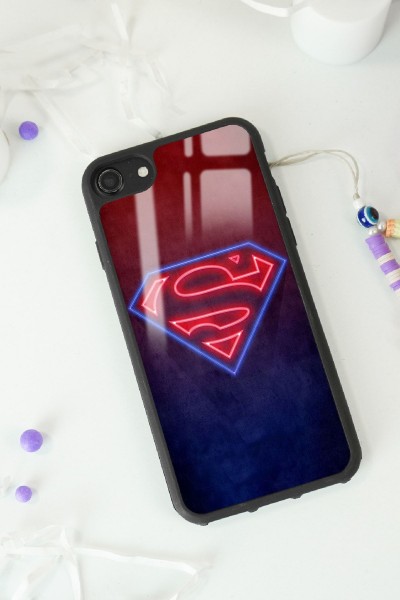iPhone 7 - 8 Uyumlu Neon Superman Tasarımlı Glossy Telefon Kılıfı