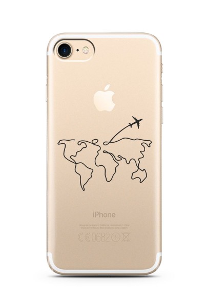 iPhone 7 Çizgi Harita Tasarımlı Süper Şeffaf Silikon Telefon Kılıfı