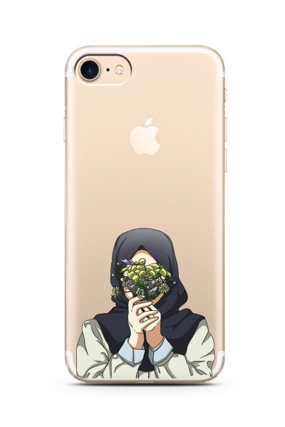 iPhone 7 Kapalı Çiçekli Kız Tasarımlı Süper Şeffaf Silikon Telefon Kılıfı