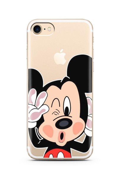 iPhone 7 Mickey Tasarımlı Süper Şeffaf Silikon Telefon Kılıfı