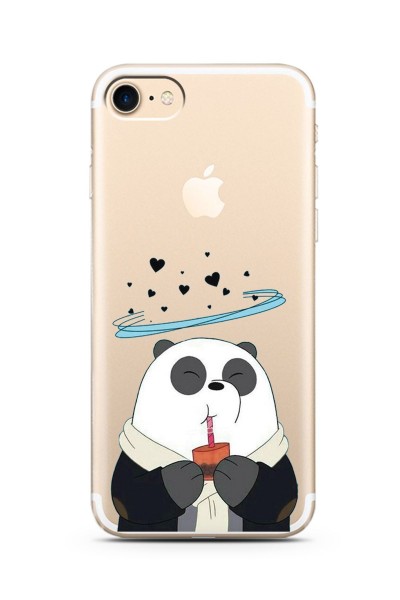 iPhone 7 Panda Tasarımlı Süper Şeffaf Silikon Telefon Kılıfı