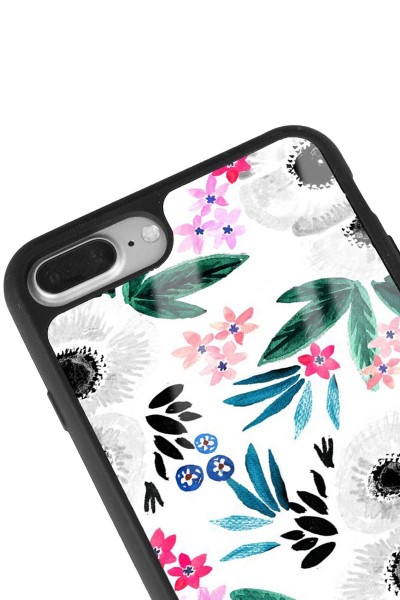 iPhone 7 Plus - 8 Plus Beyaz Çiçek Tasarımlı Glossy Telefon Kılıfı