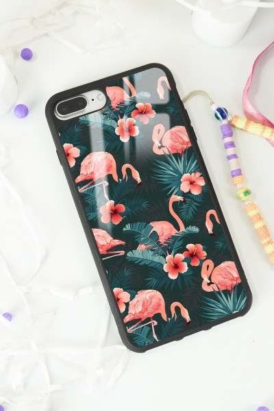 iPhone 7 Plus - 8 Plus Flamingo Leaf Tasarımlı Glossy Telefon Kılıfı