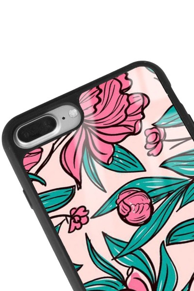 iPhone 7 Plus - 8 Plus Fuşya Çiçekli Tasarımlı Glossy Telefon Kılıfı