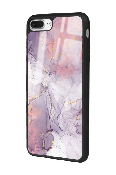 iPhone 7 Plus - 8 Plus Fuşya Mermer Tasarımlı Glossy Telefon Kılıfı