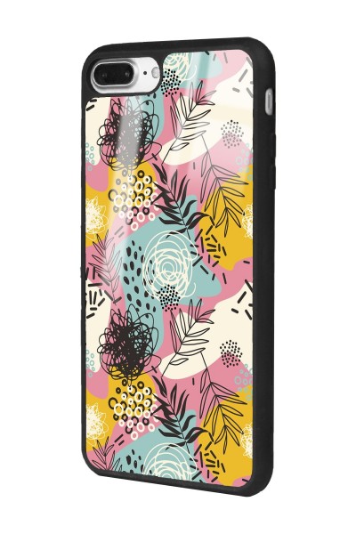 iPhone 7 Plus - 8 Plus Retro Çizgi Çiçek Tasarımlı Glossy Telefon Kılıfı