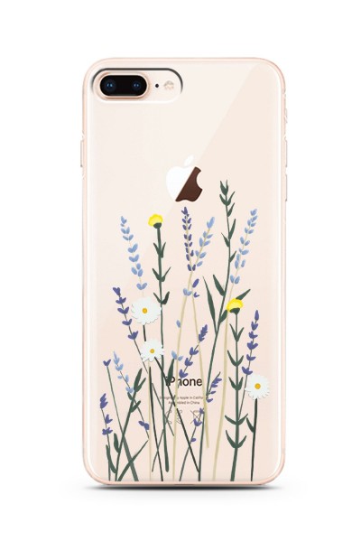 iPhone 7 Plus 8 Plus Soft Lavenders Tasarımlı Süper Şeffaf Silikon Telefon Kılıfı