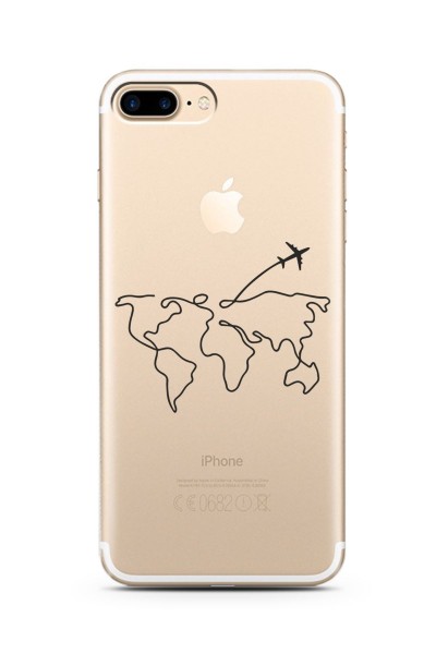 iPhone 7 Plus Çizgi Harita Tasarımlı Süper Şeffaf Silikon Telefon Kılıfı