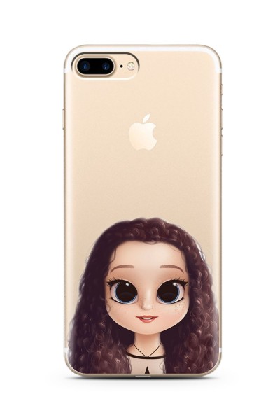 iPhone 7 Plus Kıvırcık Saçlı Kız Tasarımlı Süper Şeffaf Silikon Telefon Kılıfı