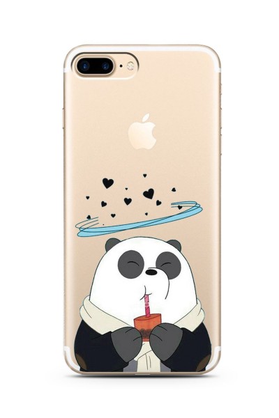 iPhone 7 Plus Panda Tasarımlı Süper Şeffaf Silikon Telefon Kılıfı