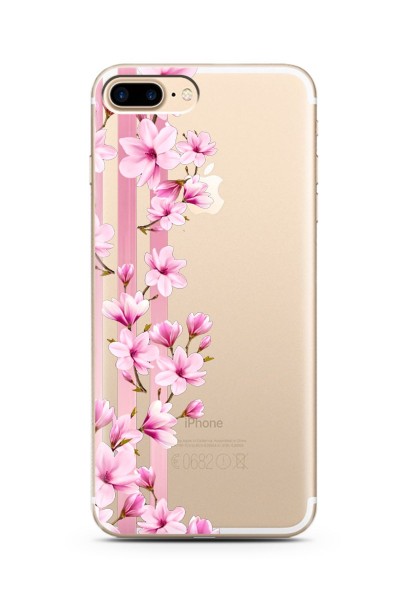 iPhone 7 Plus Transparan Çiçek Tasarımlı Süper Şeffaf Silikon Telefon Kılıfı