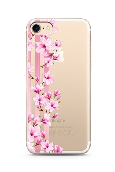 iPhone 7 Transparan Çiçek Tasarımlı Süper Şeffaf Silikon Telefon Kılıfı