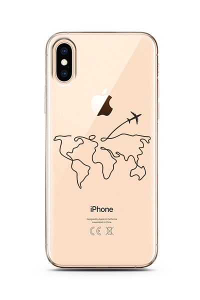 iPhone X Çizgi Harita Tasarımlı Süper Şeffaf Silikon Telefon Kılıfı