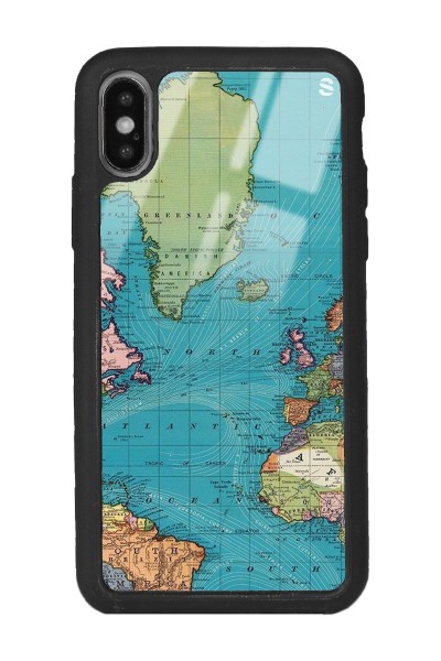 İphone X Xs Atlantic Map Tasarımlı Glossy Telefon Uyumlu Kılıfı