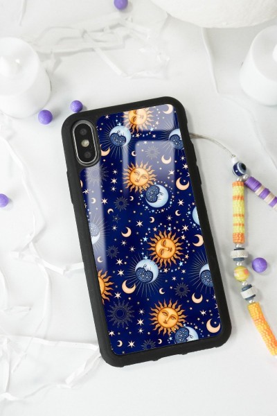 iPhone X - Xs Ay Güneş Pijama Tasarımlı Glossy Telefon Kılıfı