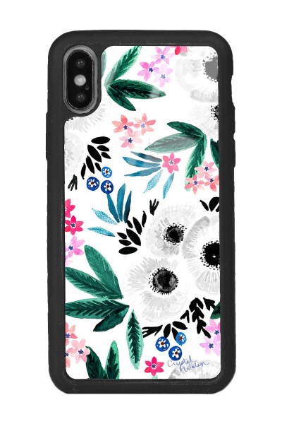 iPhone X - Xs Beyaz Çiçek Tasarımlı Glossy Telefon Kılıfı