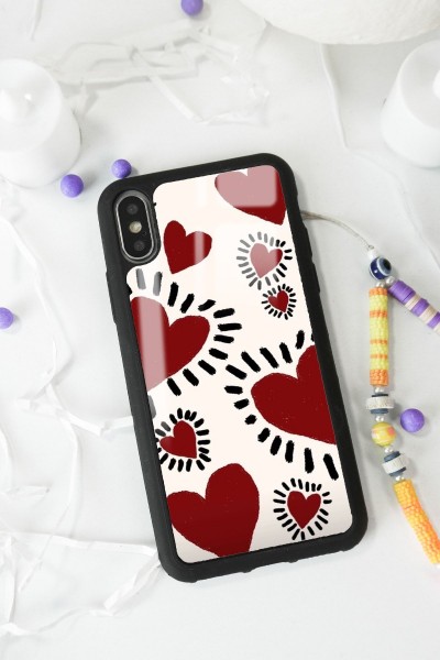iPhone X - Xs Brush Heart Tasarımlı Glossy Telefon Kılıfı