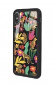 iPhone X - Xs Çiçekli Kediler Tasarımlı Glossy Telefon Kılıfı